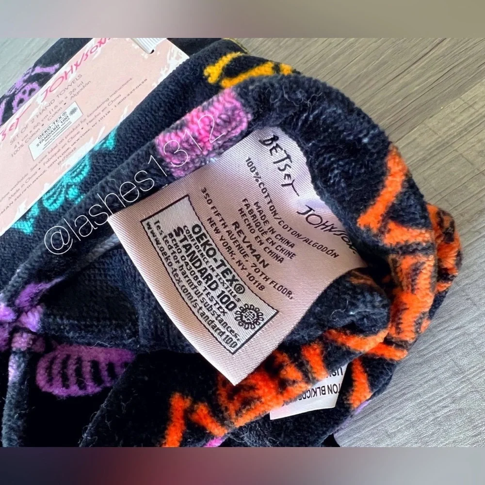 BETSEY JOHNSON Halloween Hand Towels - Black Rainbow Skeletons